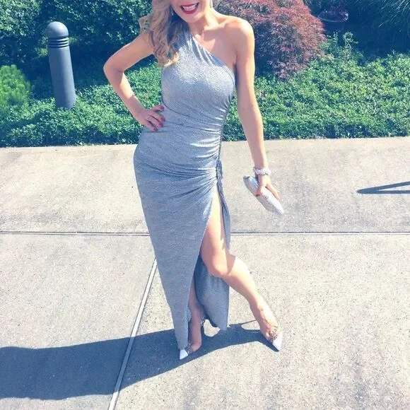 ❤Silver Embellished w/ Large Crystals Prom DressXS - Picture 1 of 5